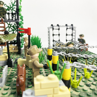 小颗粒拼装益智军事积木场景基地士兵训练场指挥部丛林哨岗摆件