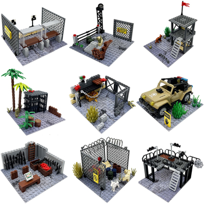 小颗粒军事积木摆件射击监控