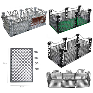 军事小颗粒拼装积木围栏监狱放风场地造景配件包圈地简易牢笼