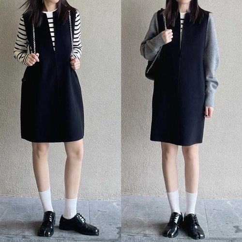 C家2025年秋冬棉羊毛无袖连衣裙