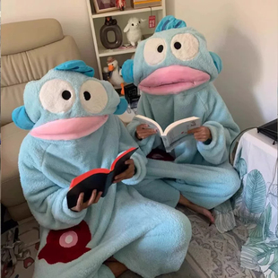 小丑鱼睡衣女通可爱珊瑚绒连体冬季新大头鱼家居服小鱼儿睡袍