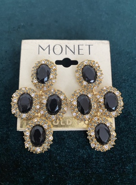 Monet莫奈全新黑色宝石耳钉耳环重工宝石耳环