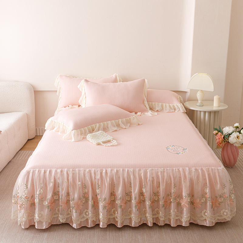 高端凉感床裙冰丝凉席三件套2025新款可机洗夏季空调席子折叠夏天