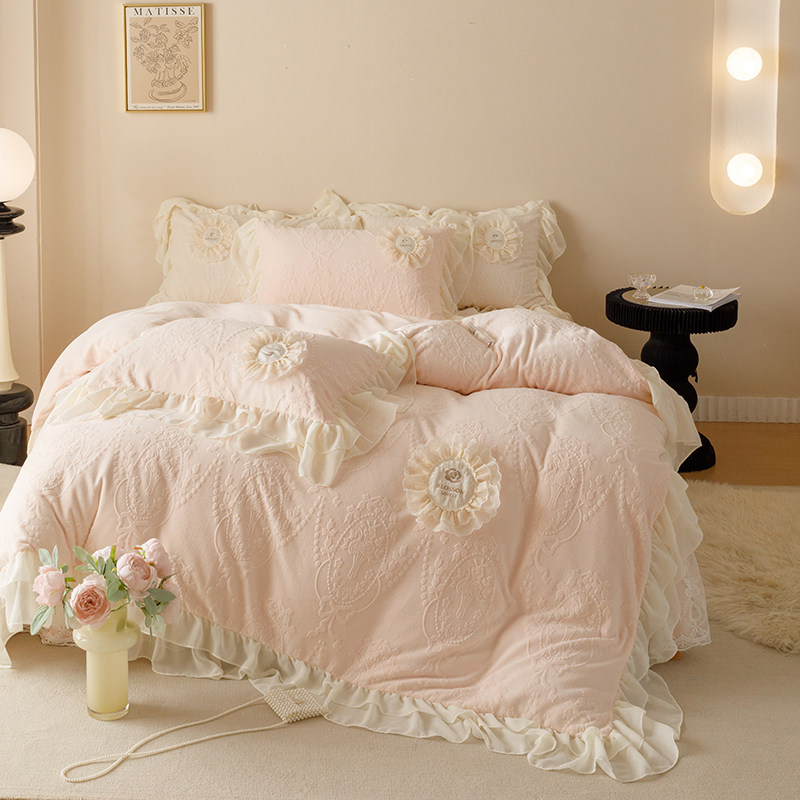 冬季立体花毛绒四件套保暖牛奶绒加厚床裙款加绒被套床单床上用品,床上用品,床品套件/四件套/多件套,淘宝优惠券,粉丝福利购,淘宝优惠卷