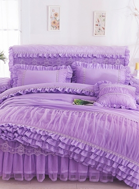 韩版磨毛纯色公主蕾丝花边被套韩式被罩单件双人200230被套