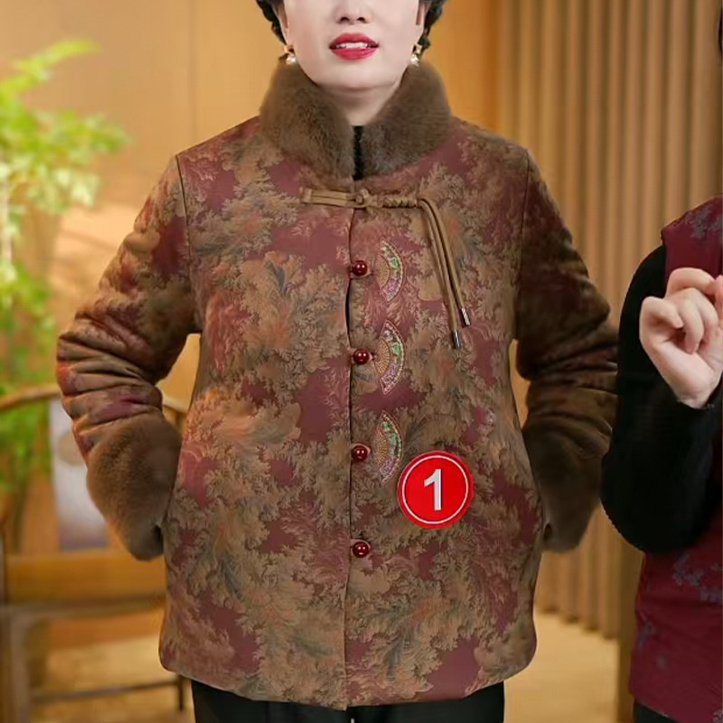 超厚中老年人冬季老太太复古棉衣奶奶装加绒加厚过年棉袄大衣外套