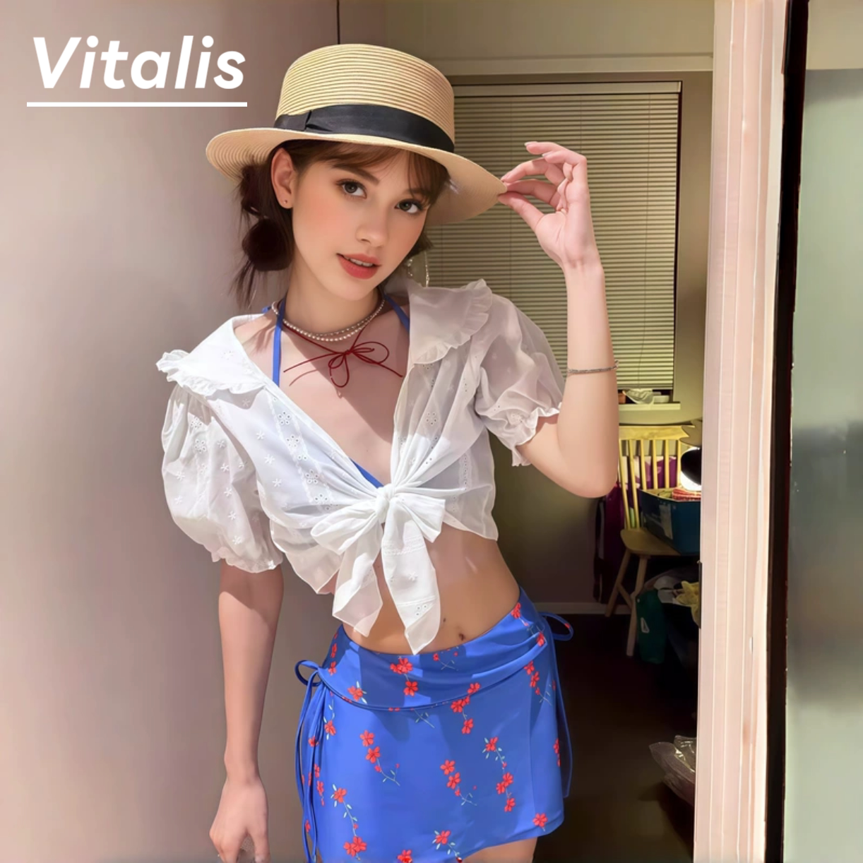 Vitalis碎花法式比基尼四件套