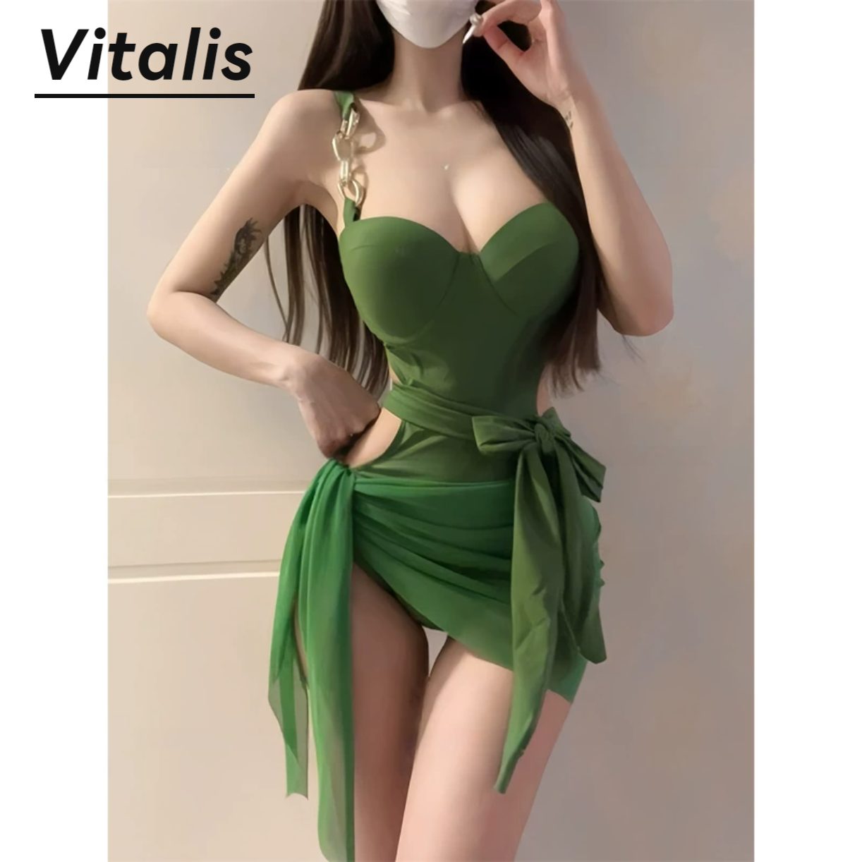 纯欲小胸聚拢显白显瘦连体泳衣