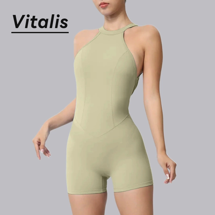 Vitalis新款紧身运动连体衣跑步健身连体裤露背游泳瑜伽服套装