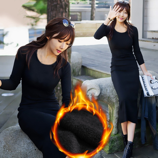 新款 打底裙长款 大码 连衣裙加绒加厚保暖修身 长裙女 长袖 2025冬季