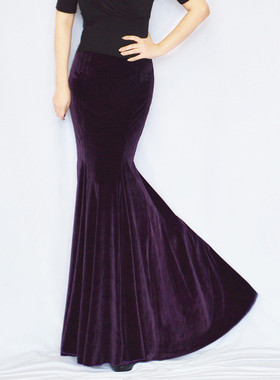 春季新款半身裙金丝绒鱼尾裙名媛气质修身过膝裙高腰包臀礼服性感