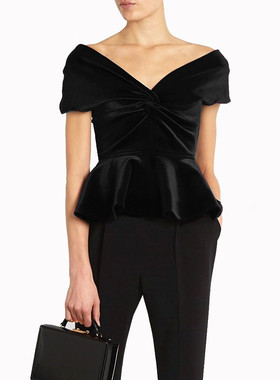 2024新款欧货打底衫洋气短款T恤v领性感低胸短袖一字领金丝绒女装