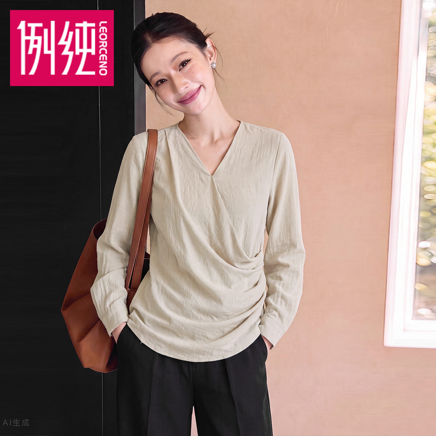 无领轻熟风不规则休闲宽松女式白衬衫衬衣女长袖秋款高级感高智春