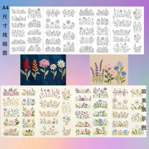 刺绣图案样纸手工diy材料包水溶中国风自粘古风布贴定制写意墨兰