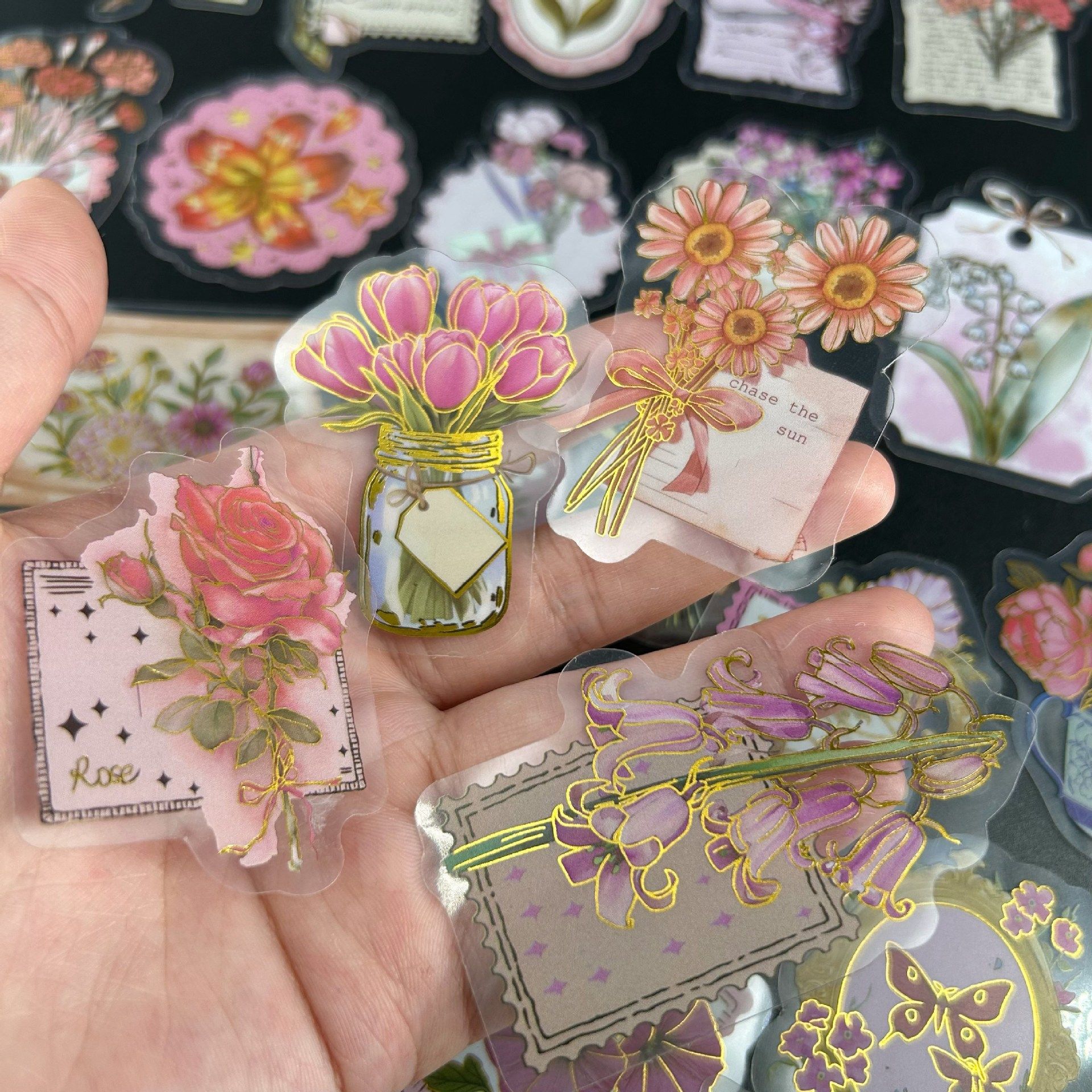 50张卡通烫金花间心语贴纸包 防水透明PET手账装饰吉他笔记本贴纸,文具电教/文化用品/商务用品,贴纸/立体贴纸,淘宝优惠券,粉丝福利购,淘宝优惠卷