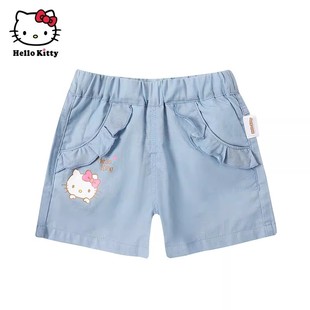 Hello Kitty凯蒂猫女童纯棉梭织短裤松紧腰可爱休闲裤子
