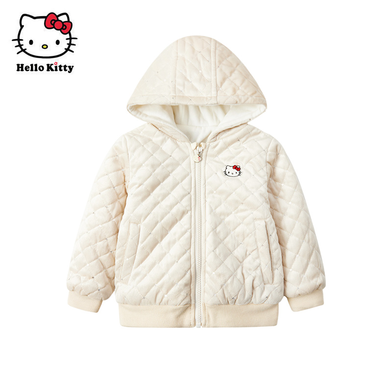 Hello Kitty童装冬款女童保暖加绒连帽外套休闲外套