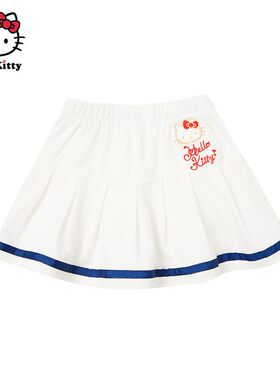 Hello Kitty凯蒂猫夏百褶棉半身裙女童可爱风学院风短裙休闲裙子