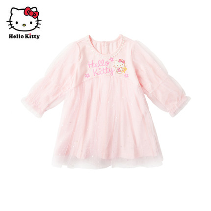 Hello Kitty童装女童春款棉连衣裙子儿童公主裙洋装网纱裙