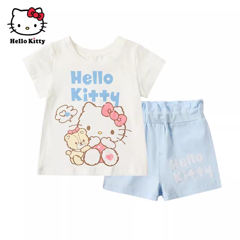 Hello Kitty凯蒂猫女童夏季卡通可爱风短袖T恤短裤套装图片
