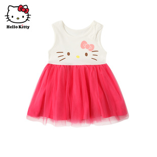 Hello Kitty童装女童夏款棉背心裙网纱连衣裙洋装公主裙子