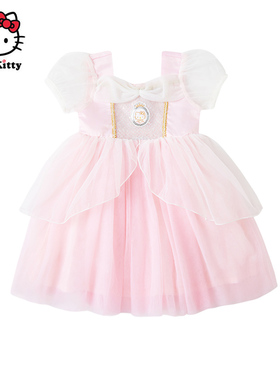 Hello Kitty童装女童夏款连衣裙短袖网纱裙公主裙子洋装