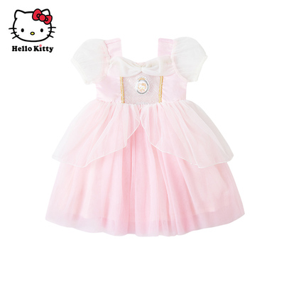 Hello Kitty童装女童夏款连衣裙短袖网纱裙公主裙子洋装