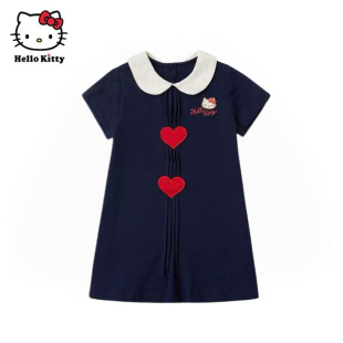 Hello Kitty凯蒂猫夏季甜美娃娃领棉质连衣裙女童短袖裙子洋装