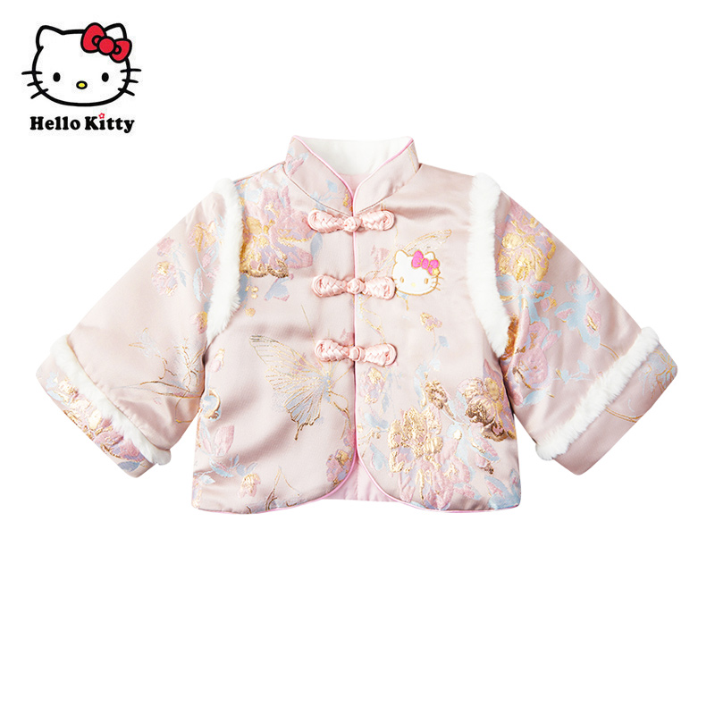 hello Kitty童装女童冬唐装夹棉拜年服新年装盘扣外套棉服