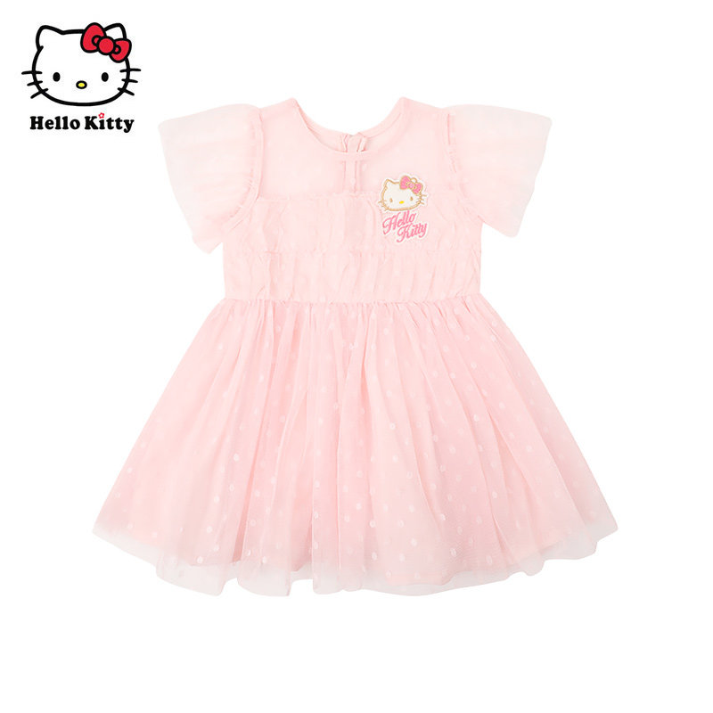 Hello Kitty童装女童春短袖网纱洋装连衣裙公主裙子