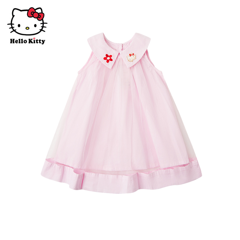 Hello Kitty童装女童夏款纯棉连衣裙儿童背心裙网纱公主裙