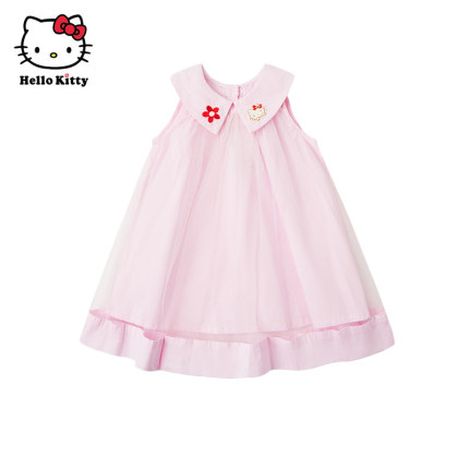 Hello Kitty童装女童夏款纯棉连衣裙儿童背心裙网纱公主裙
