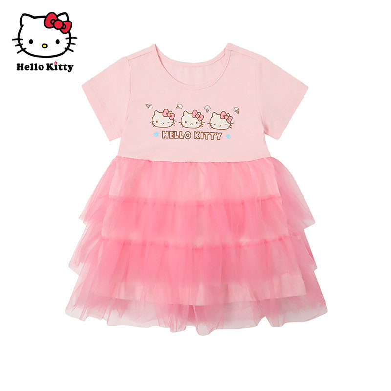 Hello Kitty童装女童春短袖网纱连衣裙洋装公主裙子蛋糕裙图片
