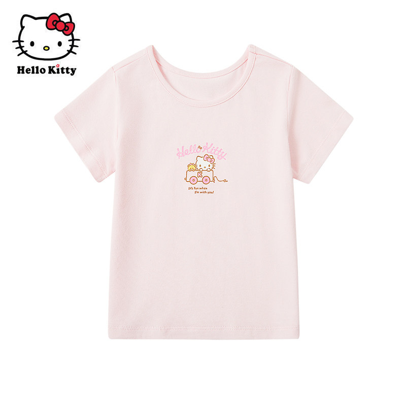Hello Kitty童装女童夏季薄款棉质圆领宝宝短袖T恤