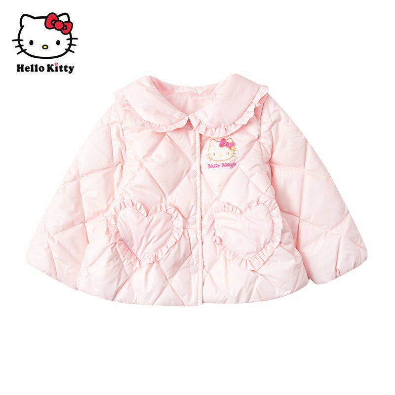 Hello Kitty童装冬款女童保暖厚羽绒外套白鸭绒短款羽绒服