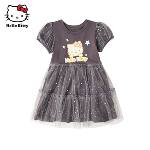 Hello Kitty凯蒂猫卡通风短袖网纱连衣裙女童夏季公主裙子