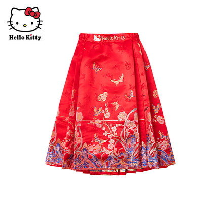 Hello Kitty冬季新中式马面裙女童百褶裙汉服加绒半身裙子