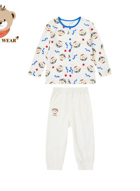 清仓Cutebi Wear男童春家居服长袖睡衣两件套纯棉圆领全开襟套装