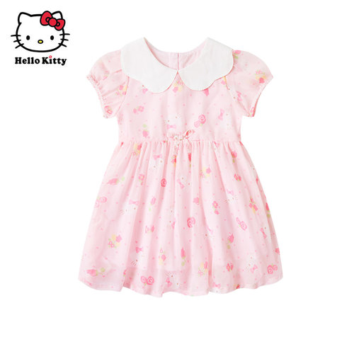Hello Kitty童装女童夏款连衣裙短袖雪纺公主裙子洋装