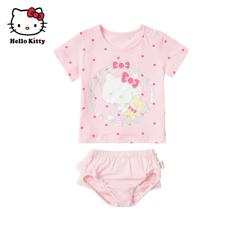 凯蒂猫Hello Kitty童装女童夏款短袖上衣儿童休闲短裤套装