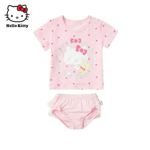 凯蒂猫Hello Kitty童装女童夏款短袖上衣儿童休闲短裤套装