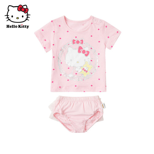 清仓凯蒂猫Hello Kitty女童夏短袖上衣婴儿休闲短裤套装宝宝装