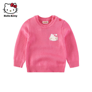 Hello Kitty女童圆领套头毛衣线衫冬保暖针织衫羊毛线衣短款