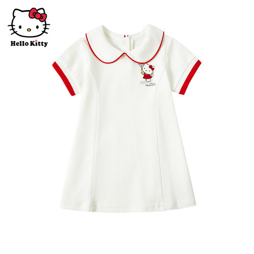 Hello Kitty女童夏纯棉连衣裙短袖T恤裙丝柔棉百褶裙子休闲裙