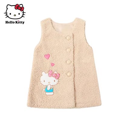 Hello Kitty童装秋款女童连衣裙无袖公主裙子洋装毛绒背心裙