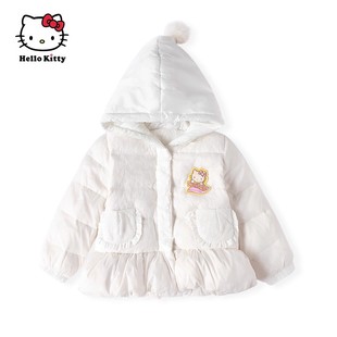 Hello Kitty冬季甜美可爱风白色连帽短款羽绒服女童保暖外套