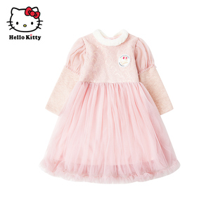 Hello Kitty冬季公主风长袖连衣裙女童网纱裙子洋装
