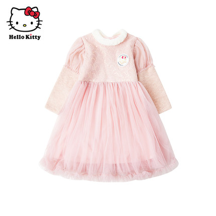 Hello Kitty冬季公主风长袖连衣裙女童网纱裙子洋装