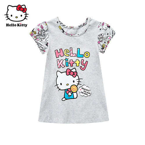 Hello Kitty夏女童连衣裙短袖棉T恤裙子韩版裙子舒适
