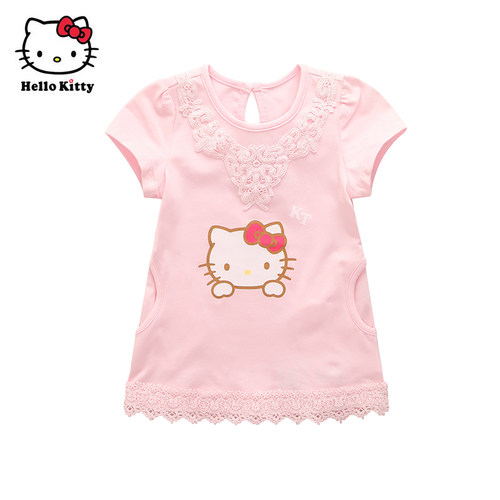 清仓Hello Kitty女童短袖连衣裙小童棉公主裙子蕾丝裙洋装